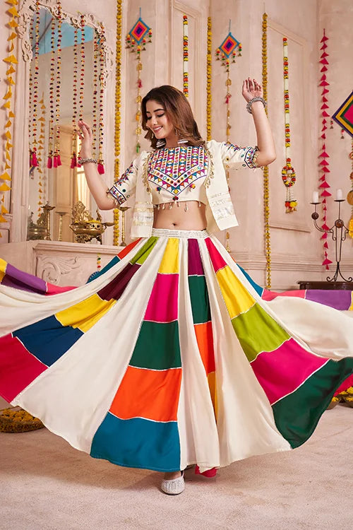 Stylish White Chaniya Choli with Jacket for Navratri Nights
