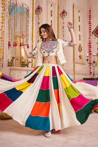 Stylish White Chaniya Choli with Jacket for Navratri Nights