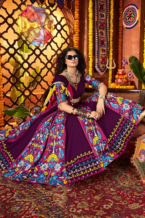 Traditional Purple Ghagra Choli for Garba Look