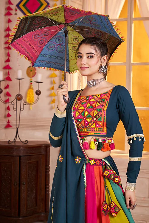 Teal Blue with Multi Navratri Chaniya Choli for Ladies Wear