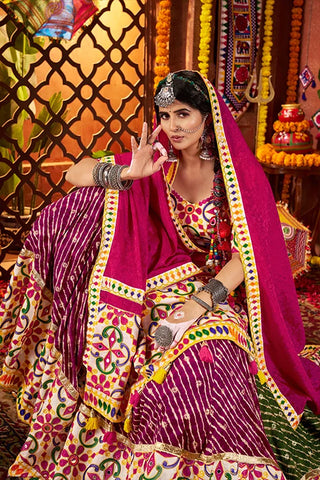 Colorful Mirror Work Chaniya Choli Set for Garba Night