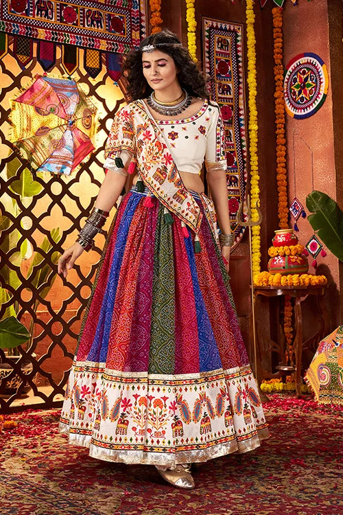 Multi Color Print with Mirror Chaniya Choli for Navratri