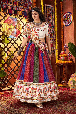 Multi Color Print with Mirror Chaniya Choli for Navratri