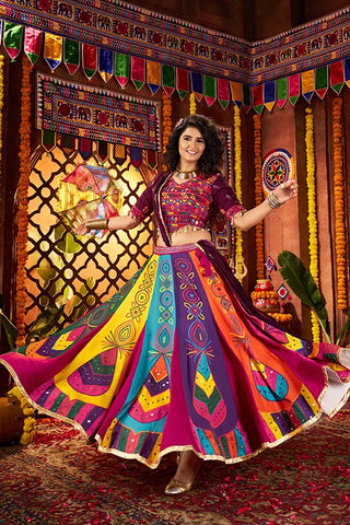 Multi Color Mirror Work Chaniya Choli for Navratri