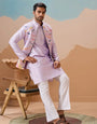 Lavender Wedding Carnival Koti Kurta Set for Mens
