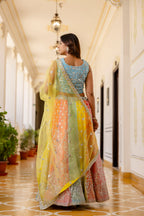 Multi Color Faux Georgette Embroidered Lehenga Set for Special Occasions
