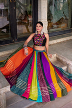Garba Special Rainbow Printed Rayon Mirror Work Lehenga with Blouse

