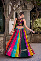 Garba Special Rainbow Printed Rayon Mirror Work Lehenga with Blouse
