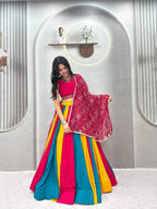 Designer Multi Color Mirror Work Cotton Lehenga With Dupatta
