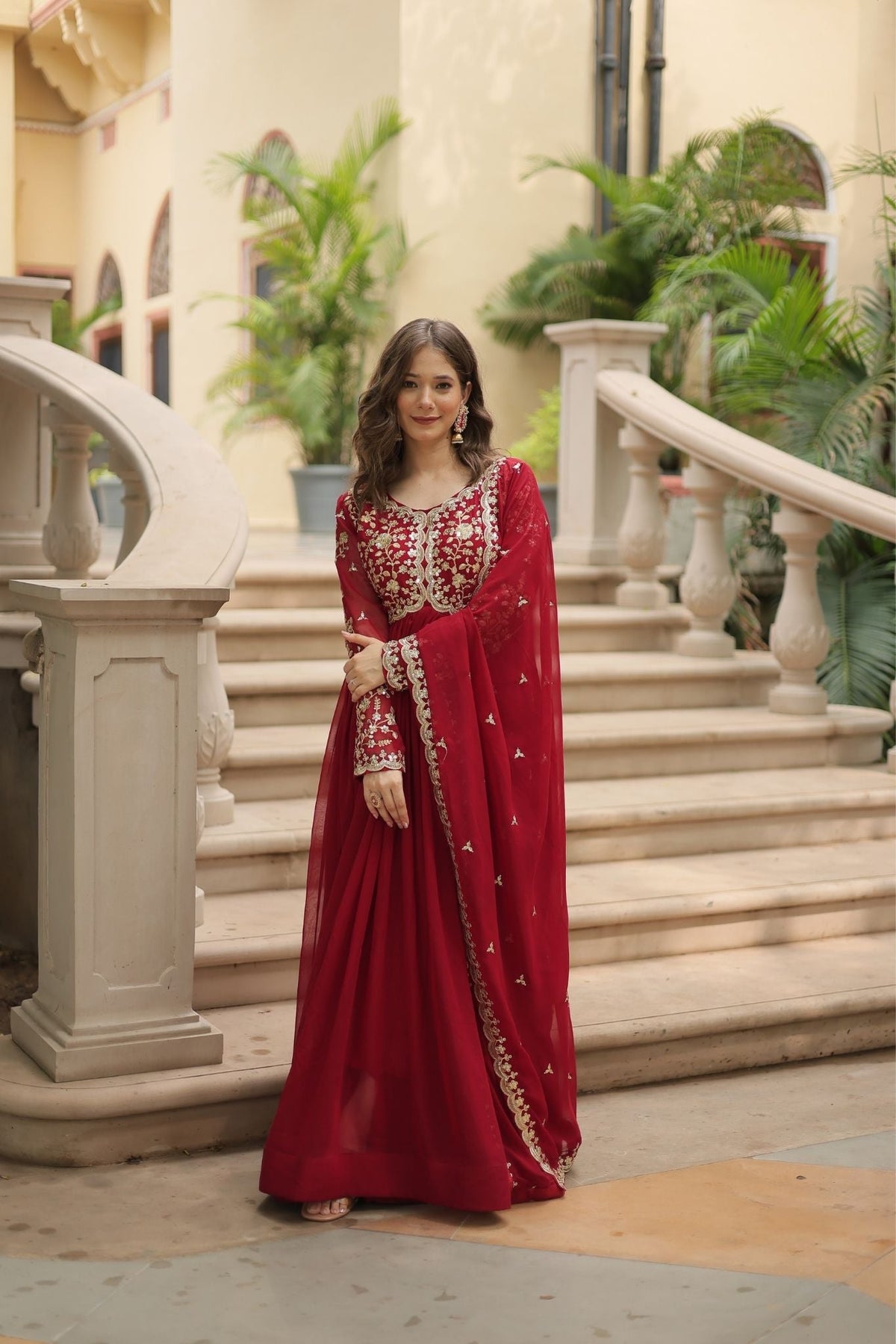 Sequins Multi Embroidered Work Anarkali Gown
