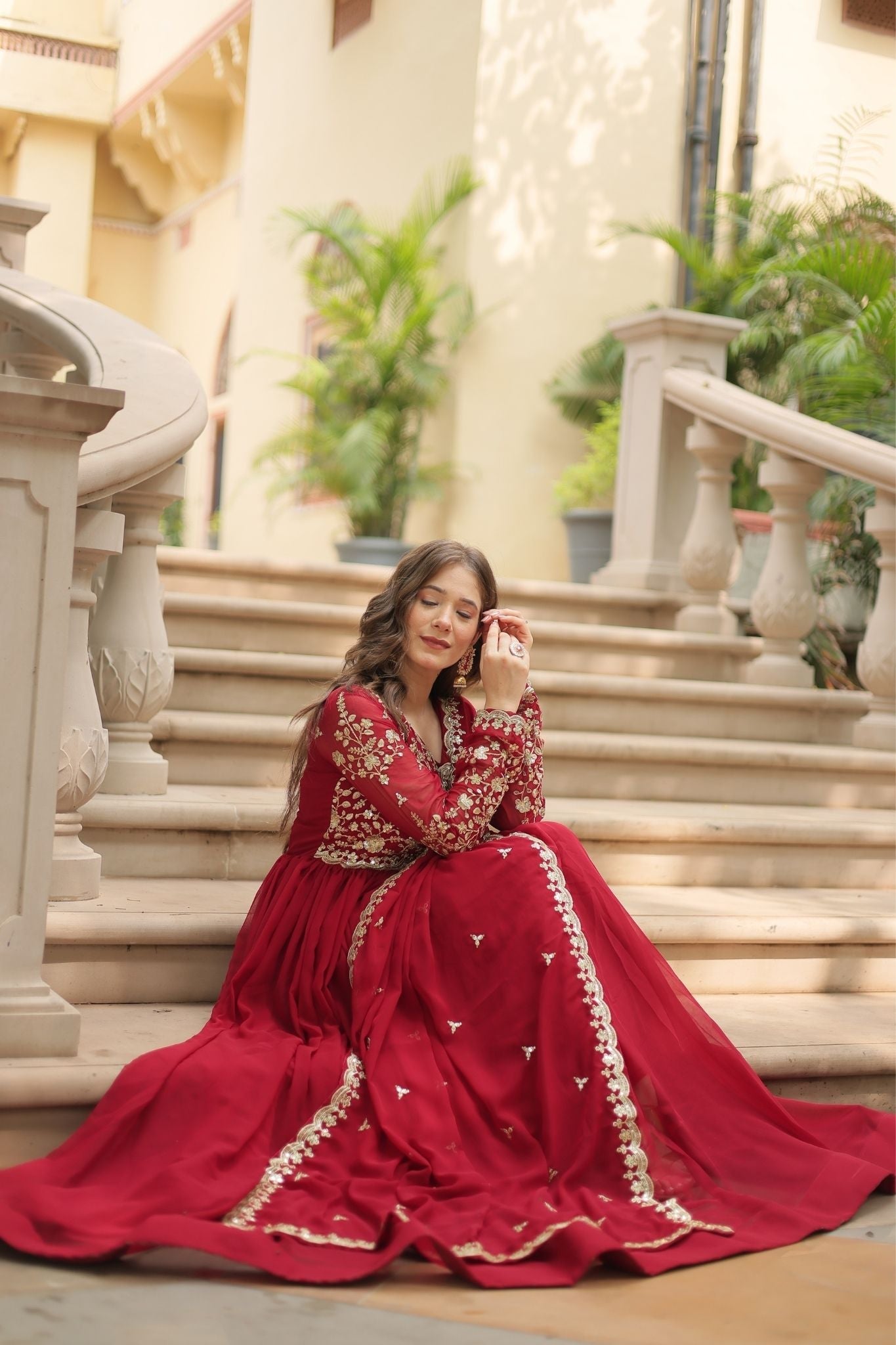 Sequins Multi Embroidered Work Anarkali Gown
