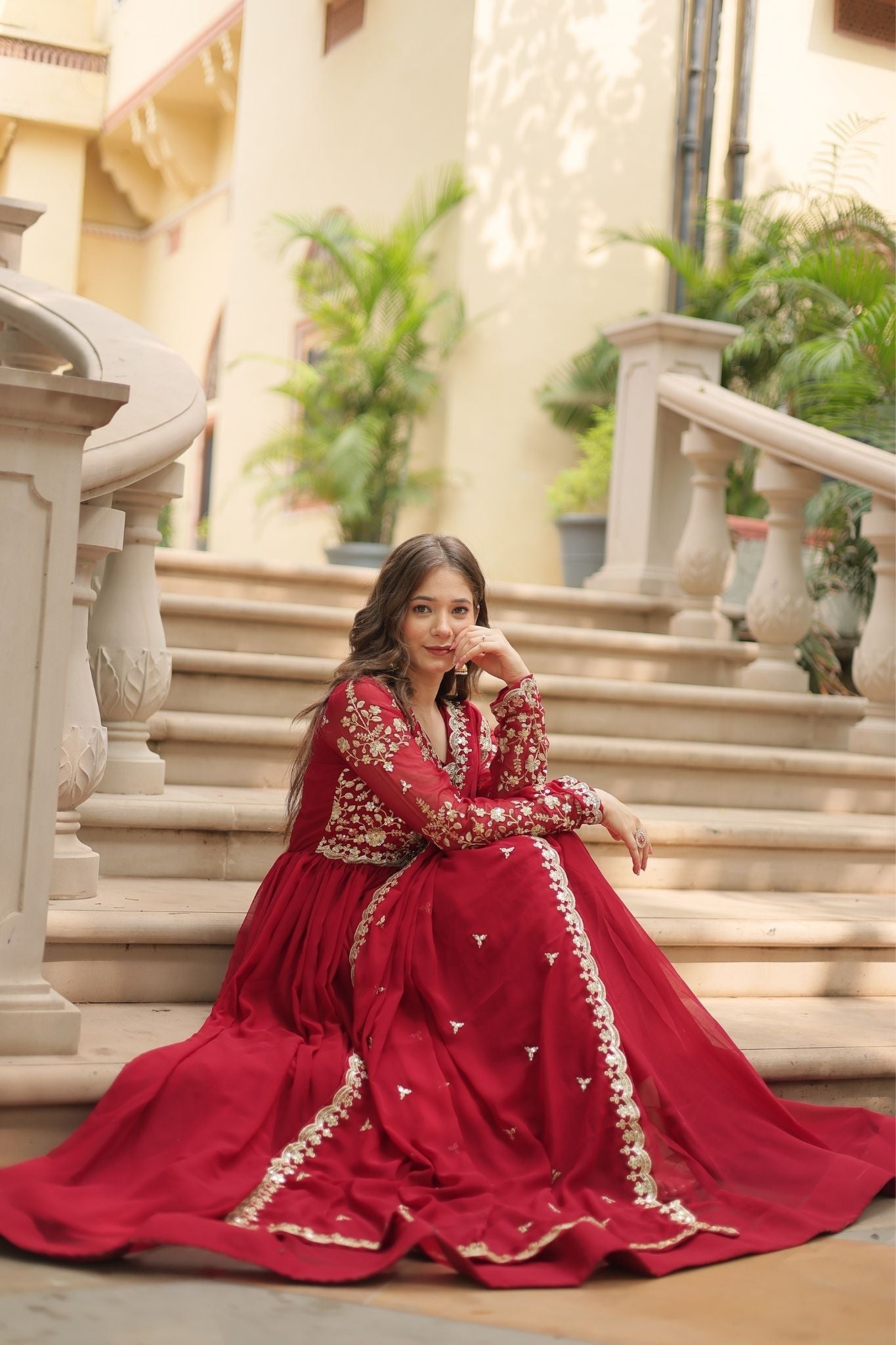 Sequins Multi Embroidered Work Anarkali Gown
