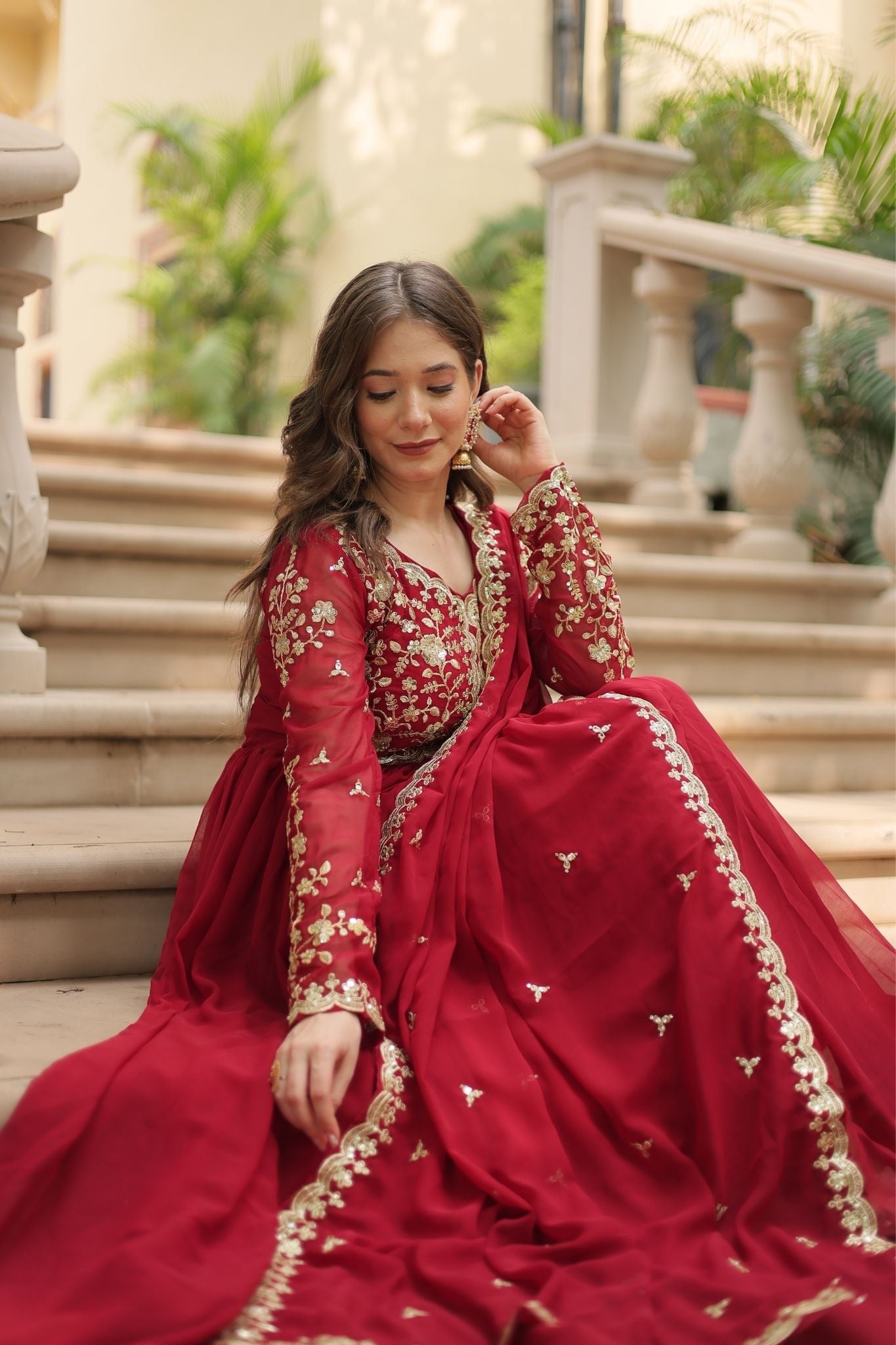 Sequins Multi Embroidered Work Anarkali Gown

