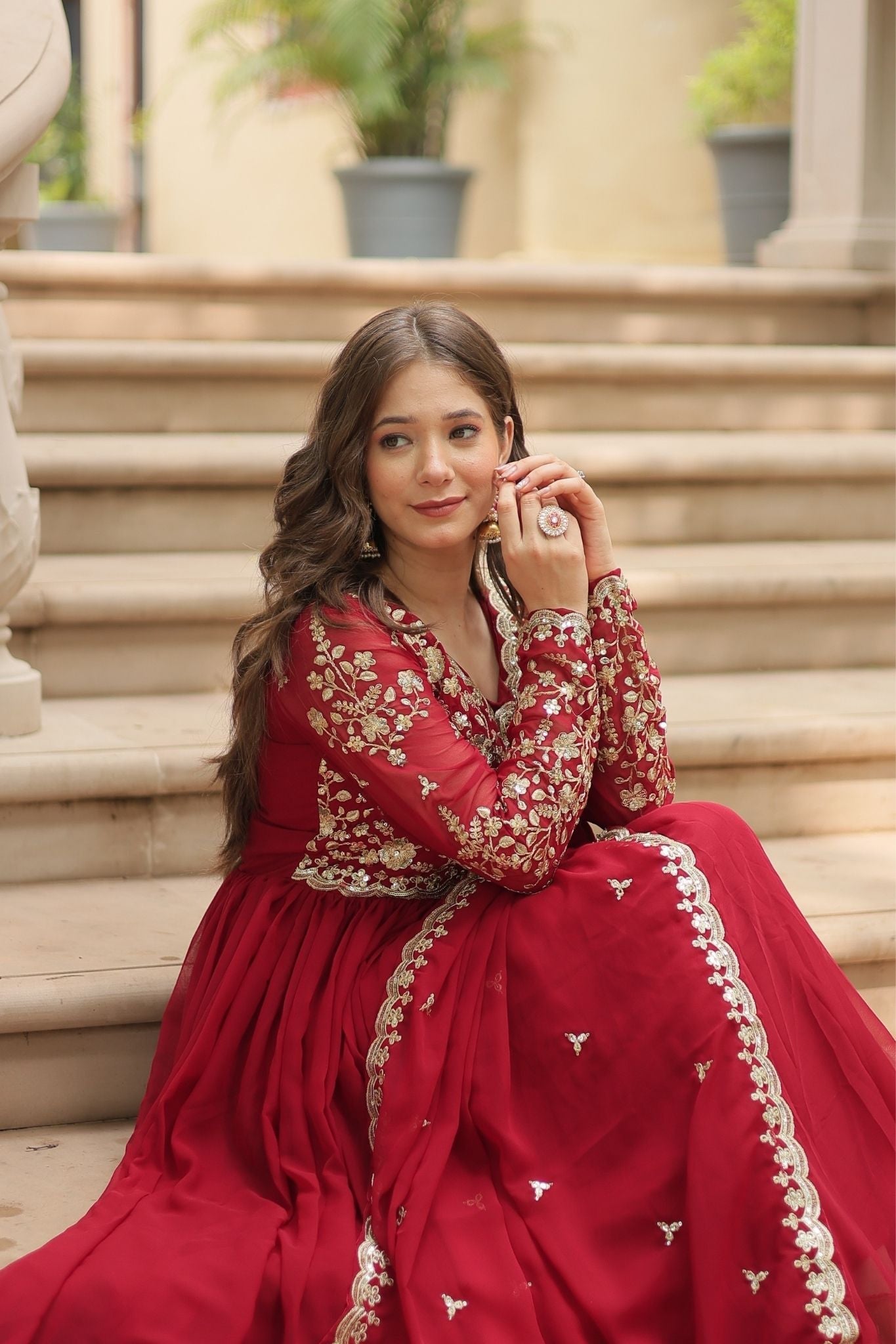 Sequins Multi Embroidered Work Anarkali Gown
