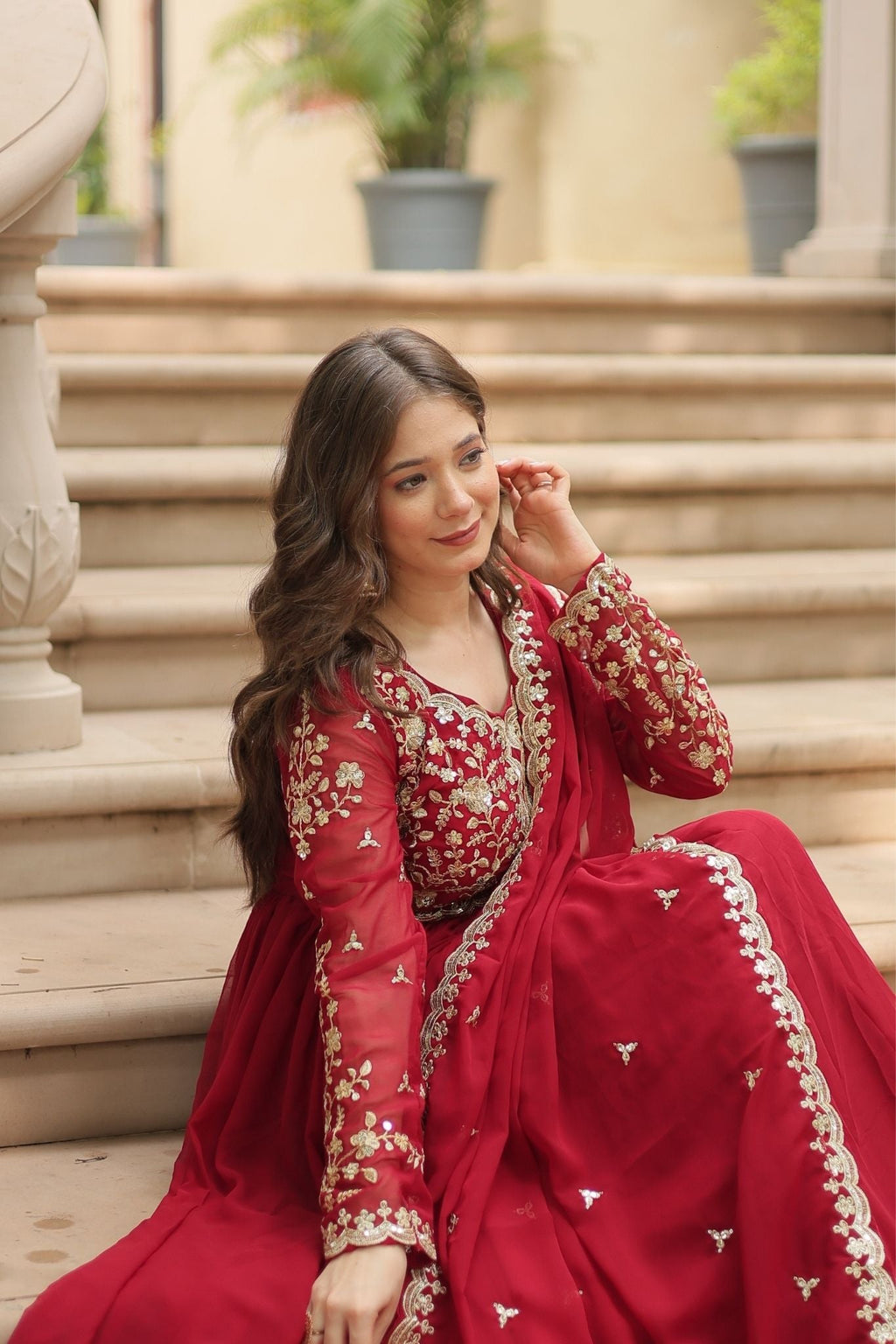Sequins Multi Embroidered Work Anarkali Gown
