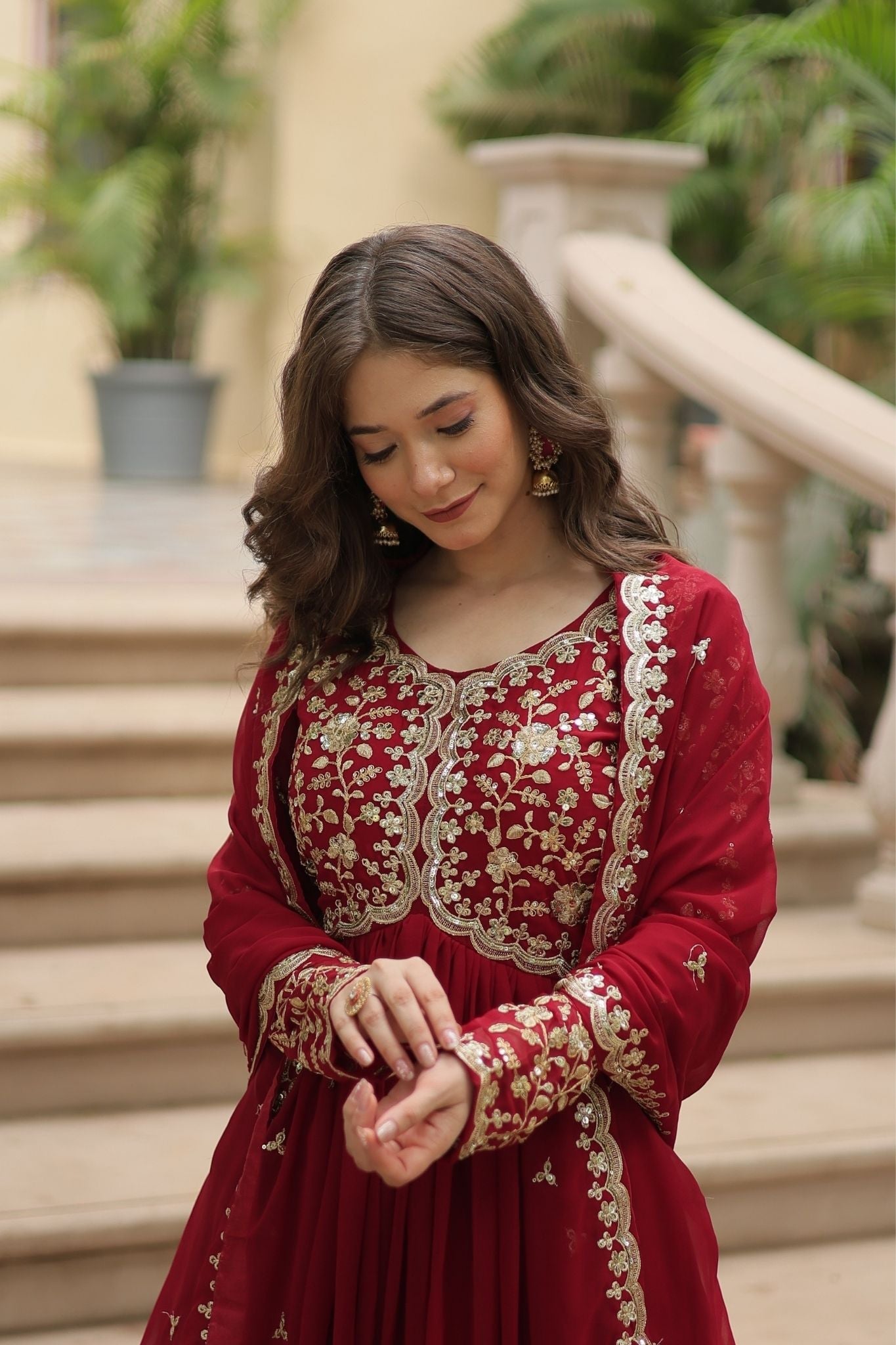 Sequins Multi Embroidered Work Anarkali Gown

