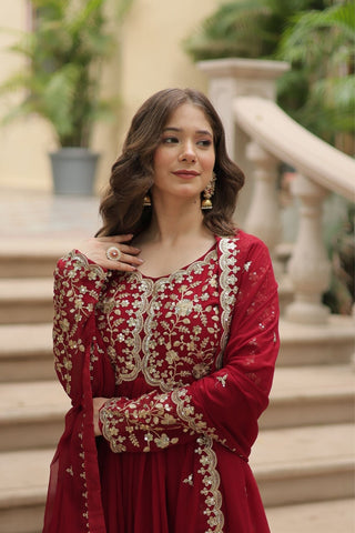 Sequins Multi Embroidered Work Anarkali Gown
