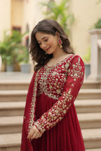 Sequins Multi Embroidered Work Anarkali Gown
