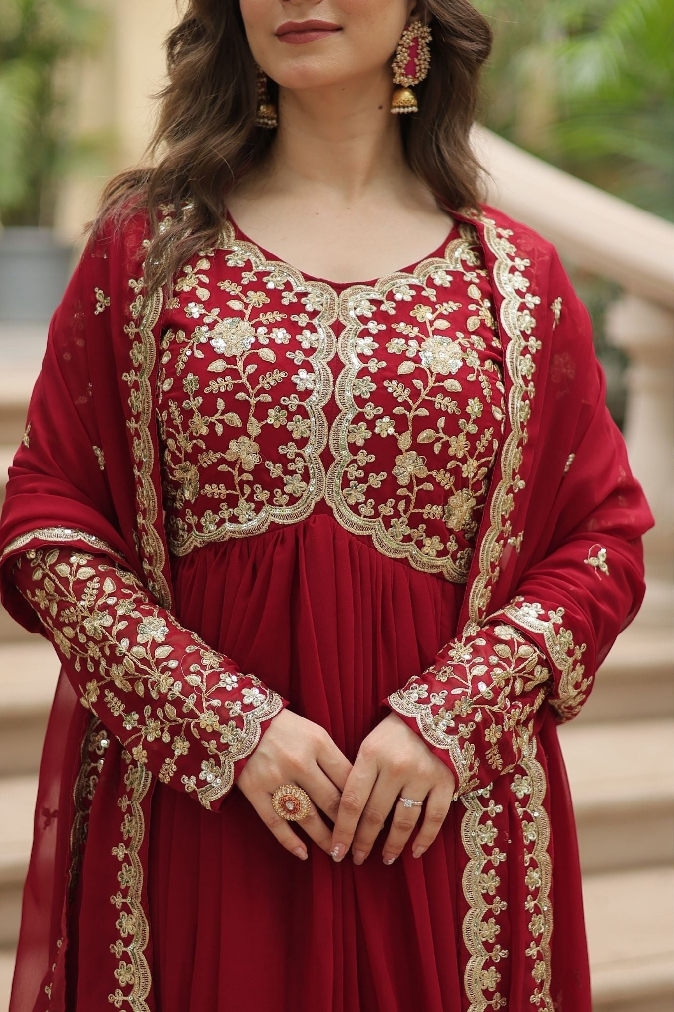 Sequins Multi Embroidered Work Anarkali Gown
