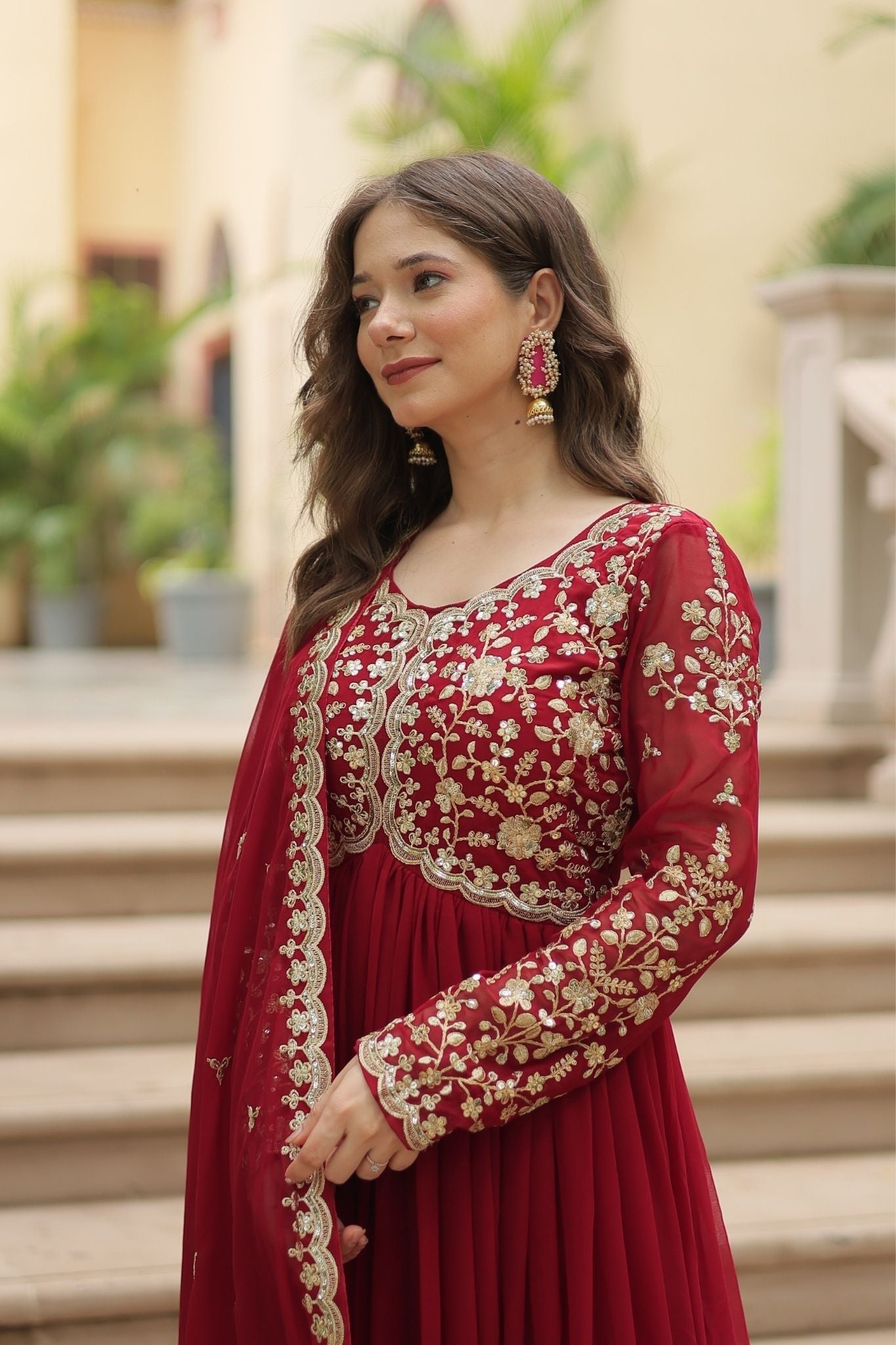 Sequins Multi Embroidered Work Anarkali Gown
