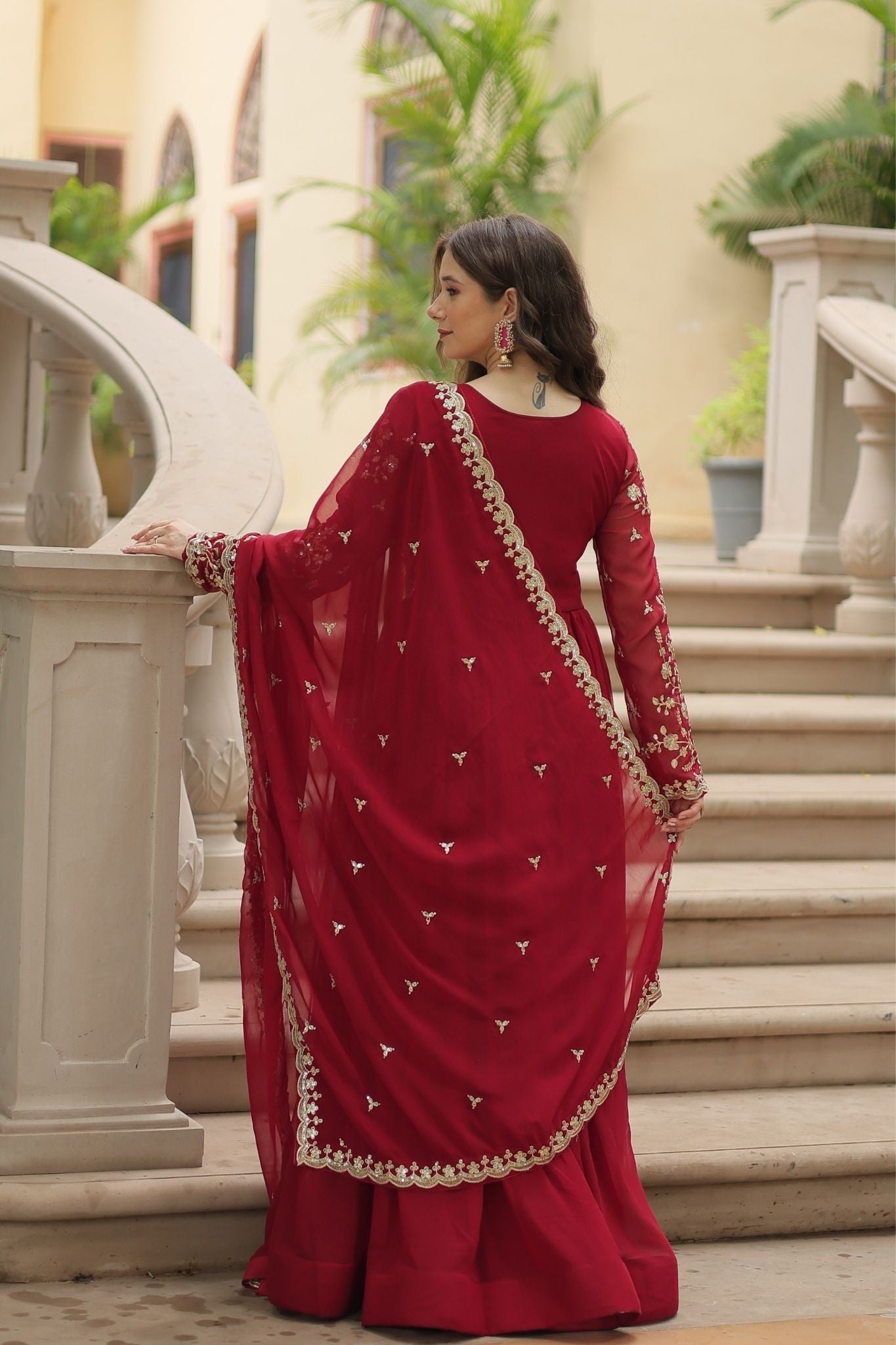 Sequins Multi Embroidered Work Anarkali Gown

