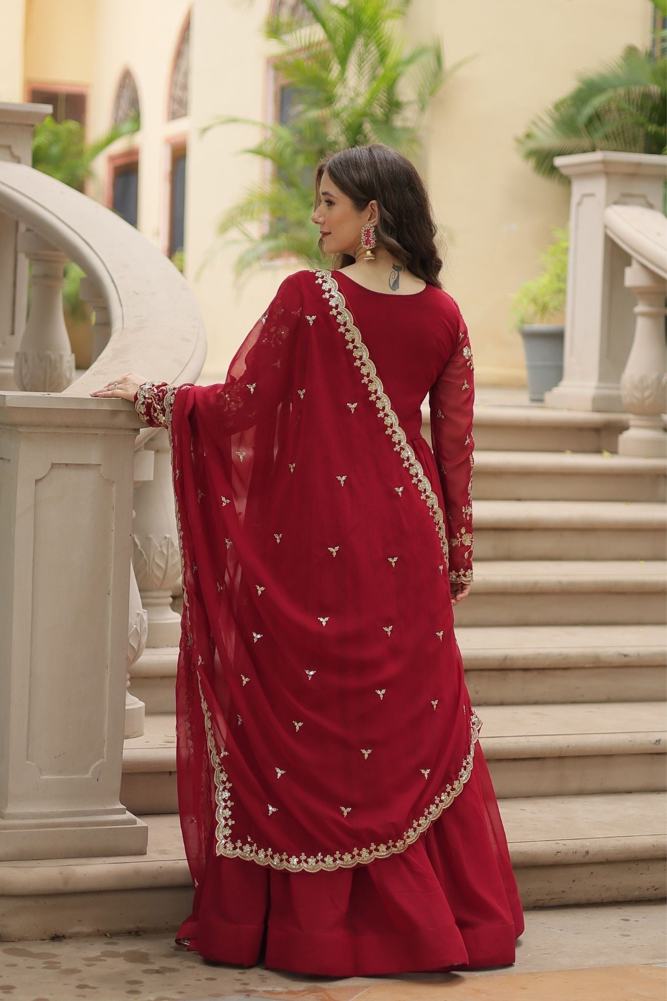Sequins Multi Embroidered Work Anarkali Gown
