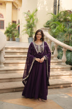 Sequins Multi Embroidered Work Anarkali Gown
