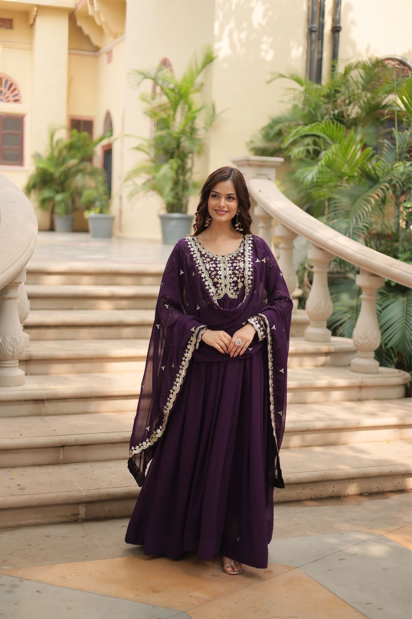 Sequins Multi Embroidered Work Anarkali Gown

