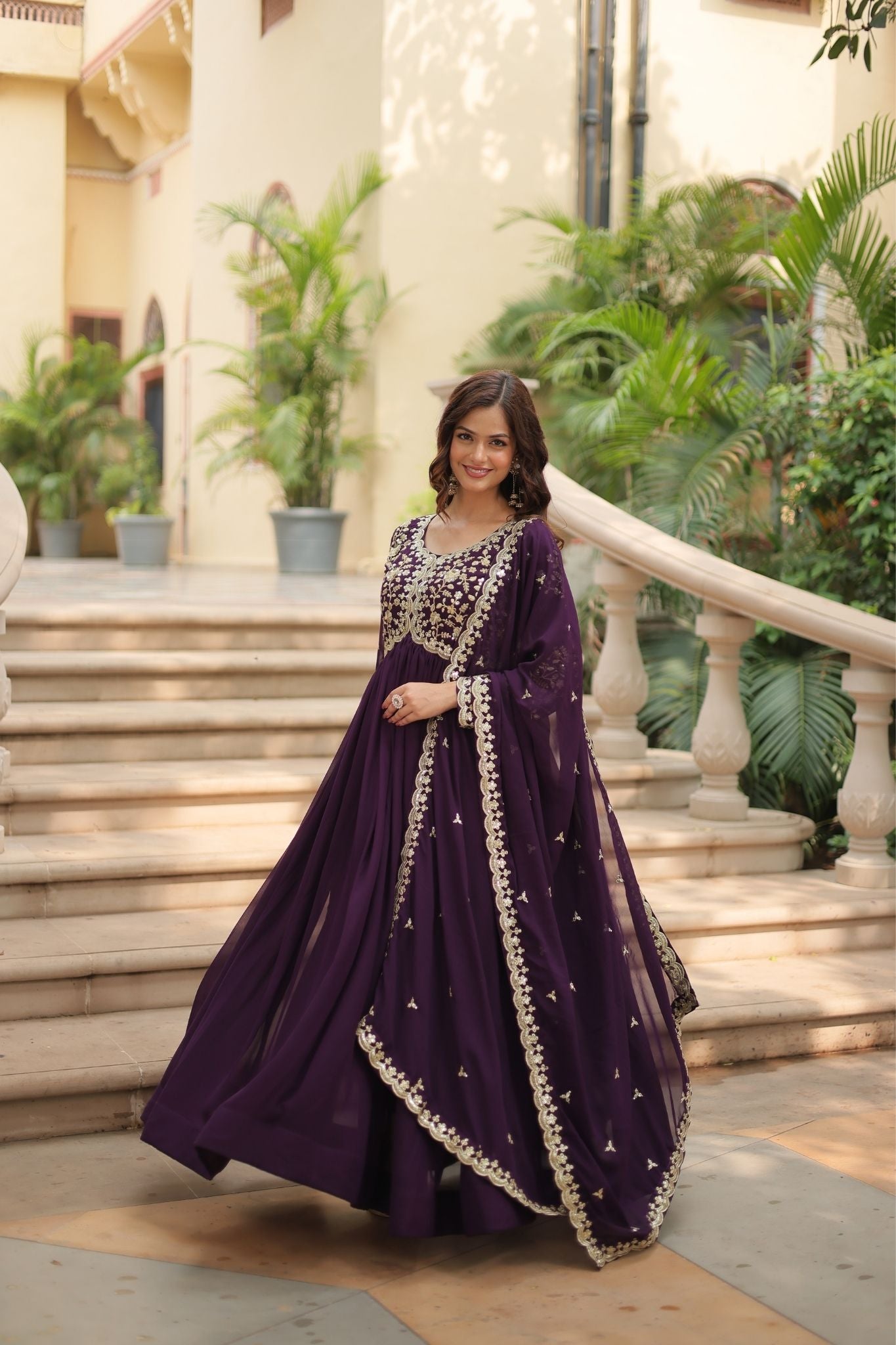 Sequins Multi Embroidered Work Anarkali Gown
