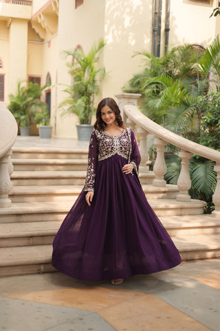 Sequins Multi Embroidered Work Anarkali Gown
