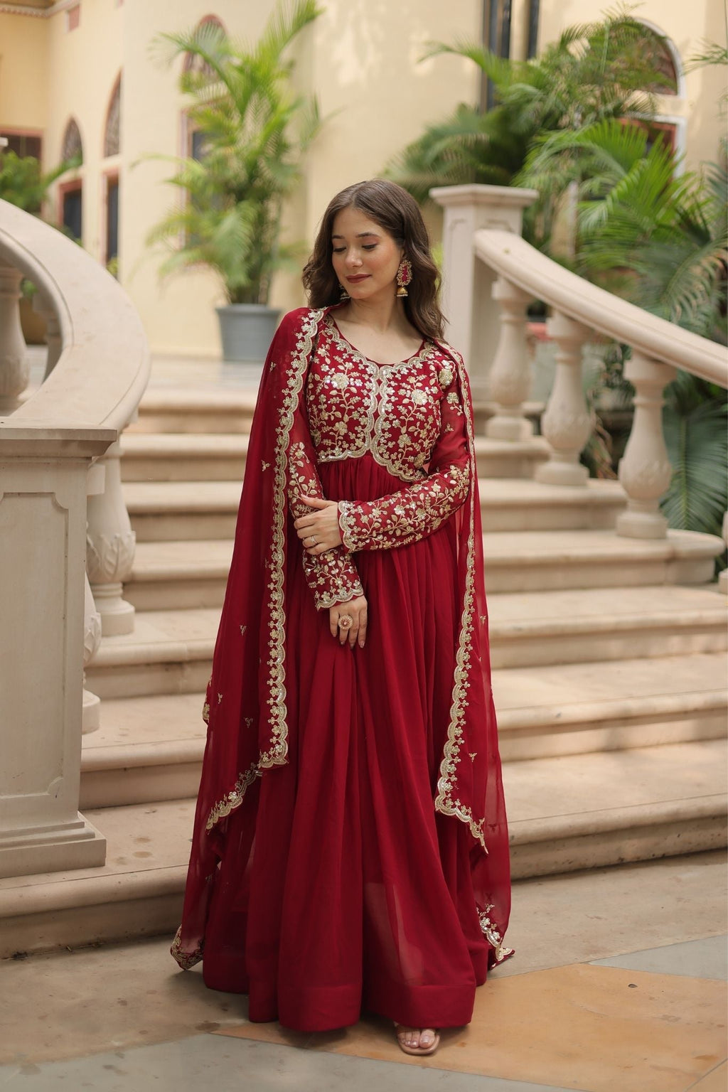 Sequins Multi Embroidered Work Anarkali Gown
