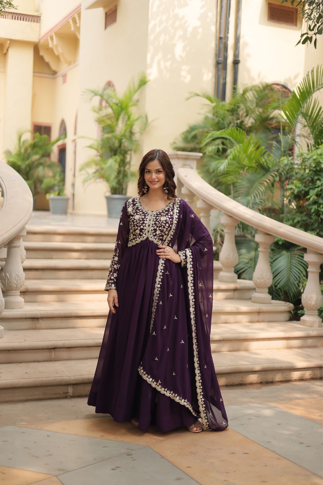 Sequins Multi Embroidered Work Anarkali Gown
