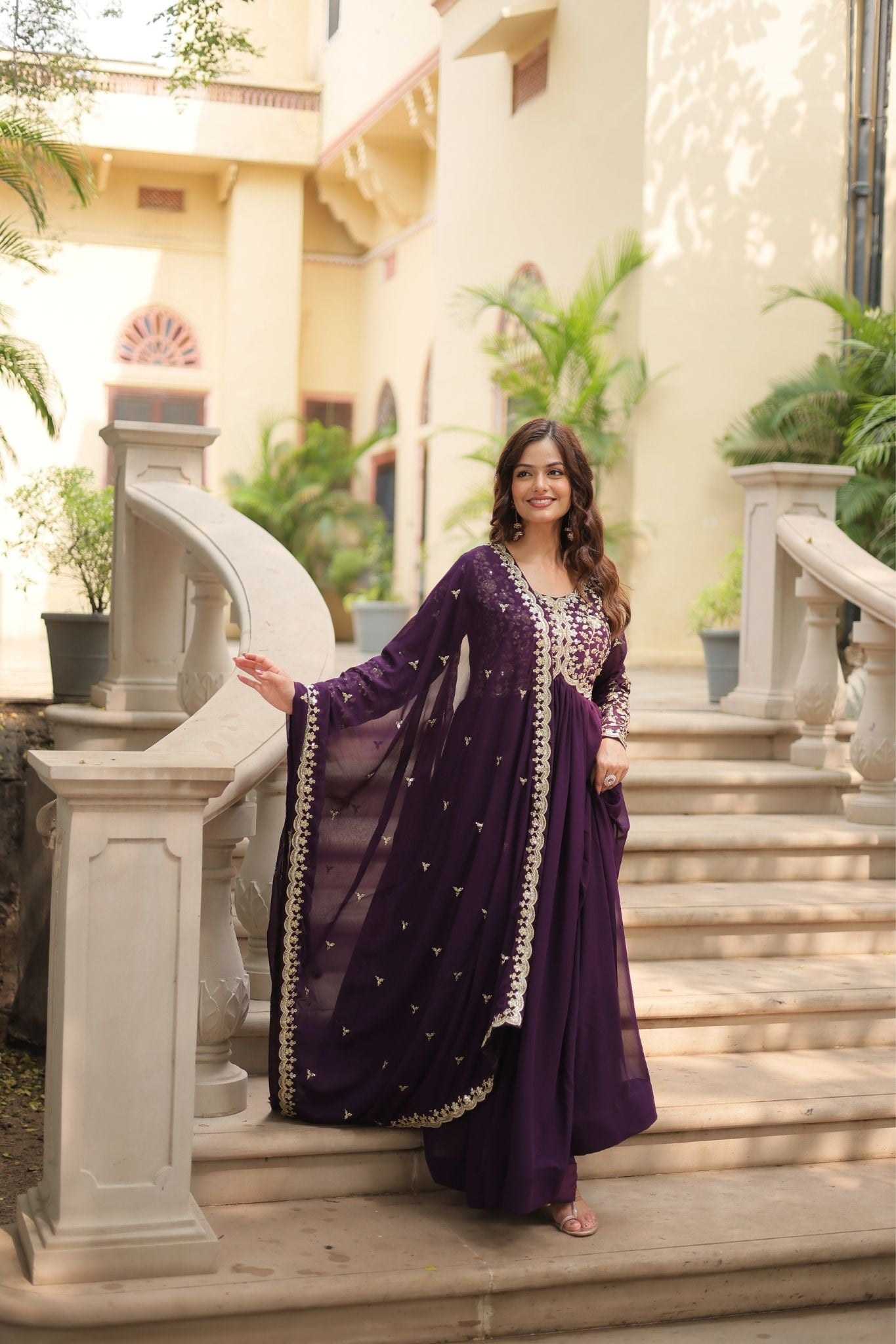 Sequins Multi Embroidered Work Anarkali Gown
