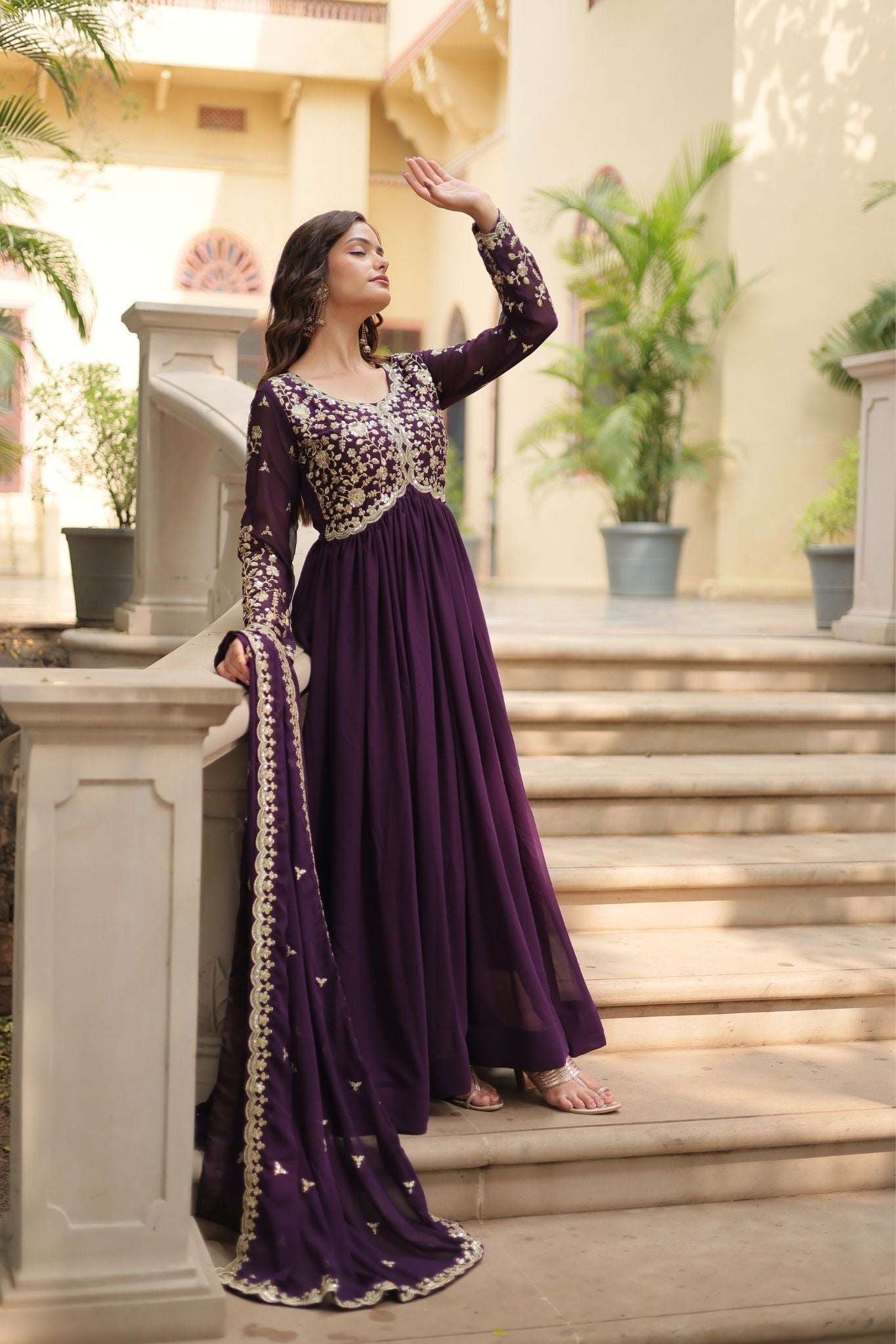 Sequins Multi Embroidered Work Anarkali Gown
