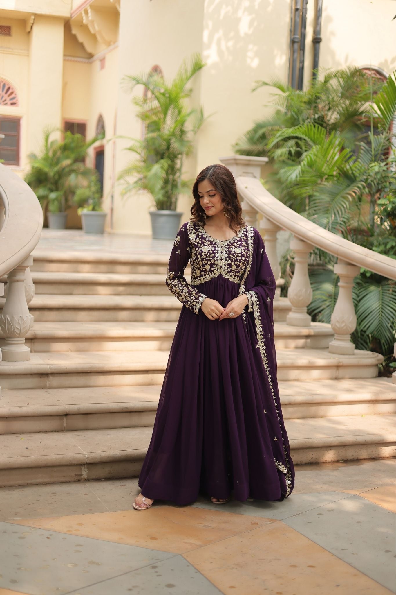 Sequins Multi Embroidered Work Anarkali Gown
