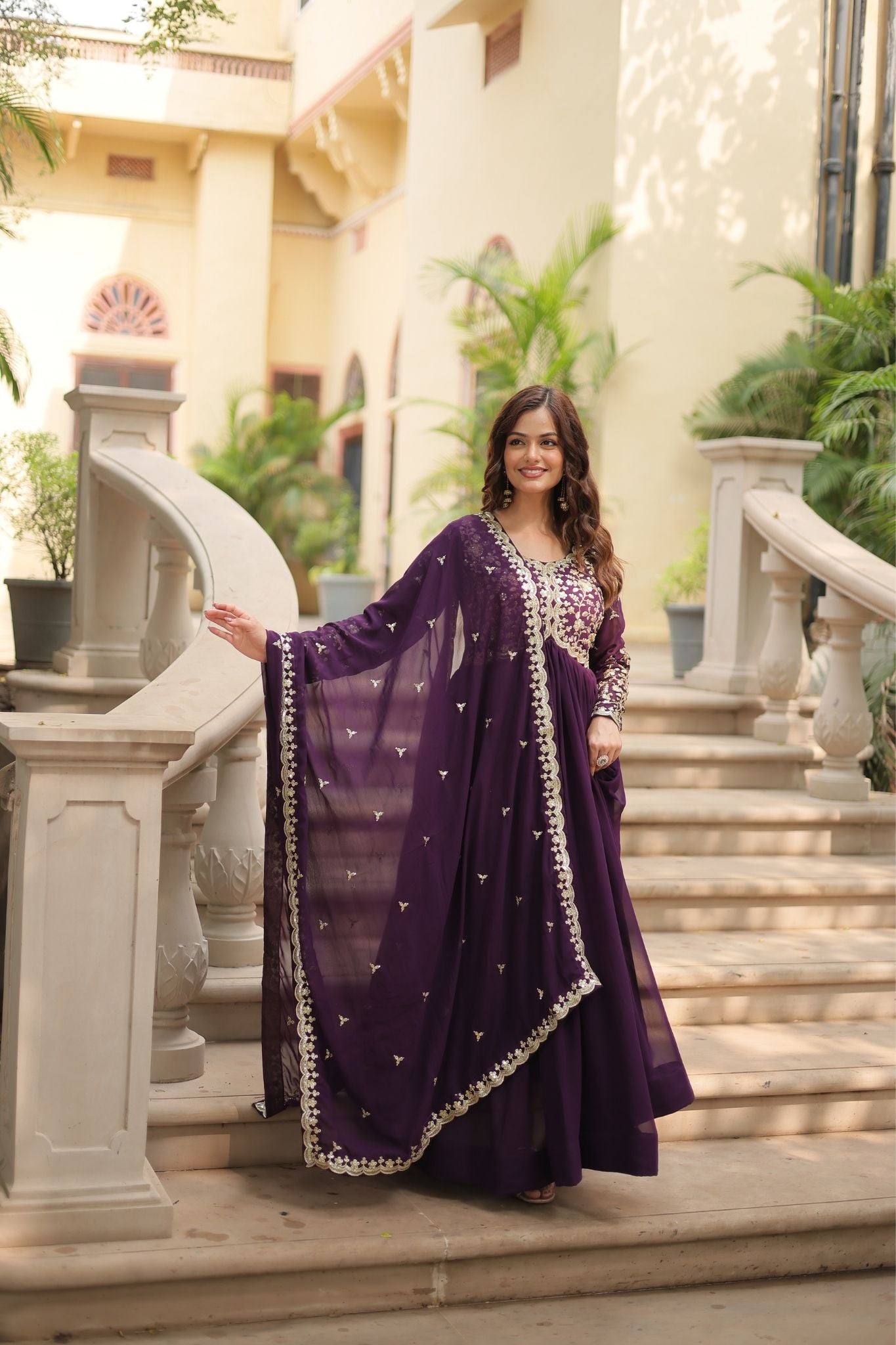 Sequins Multi Embroidered Work Anarkali Gown
