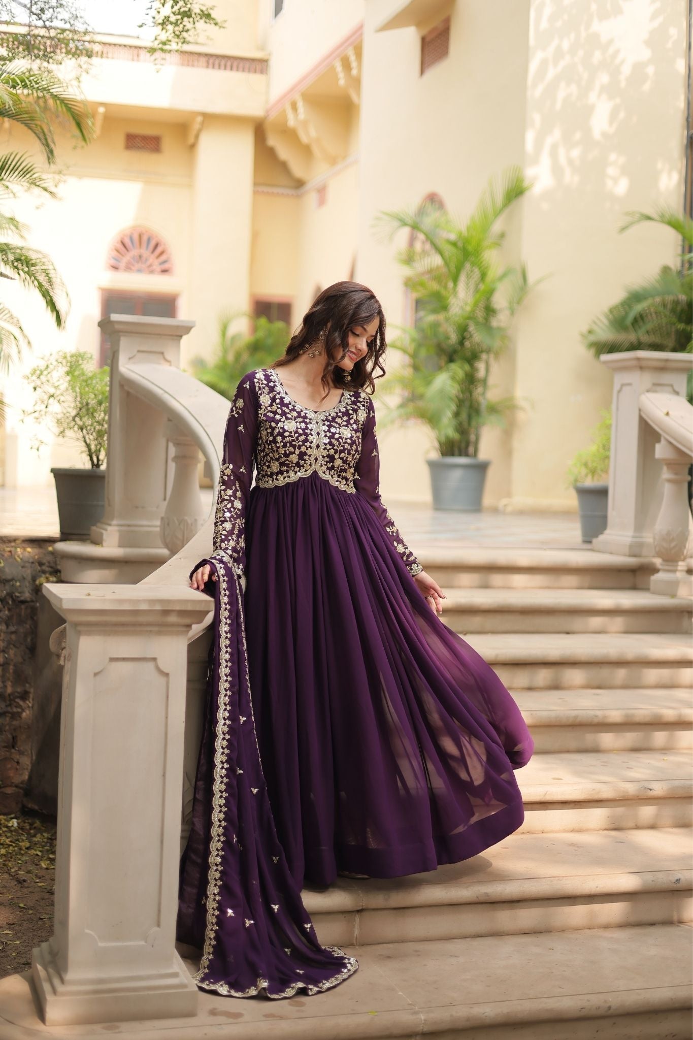 Sequins Multi Embroidered Work Anarkali Gown
