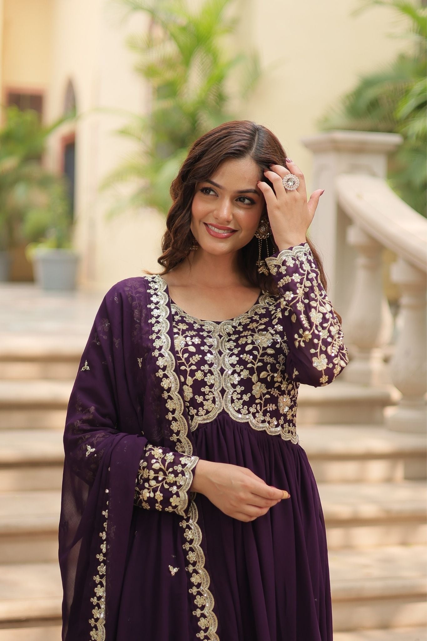 Sequins Multi Embroidered Work Anarkali Gown
