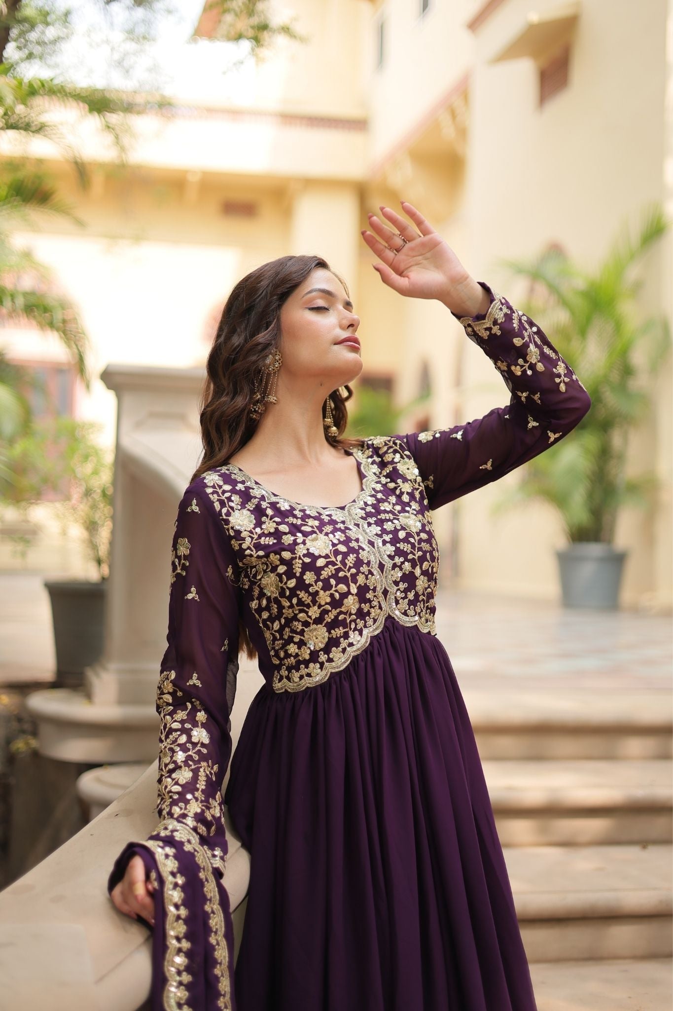 Sequins Multi Embroidered Work Anarkali Gown
