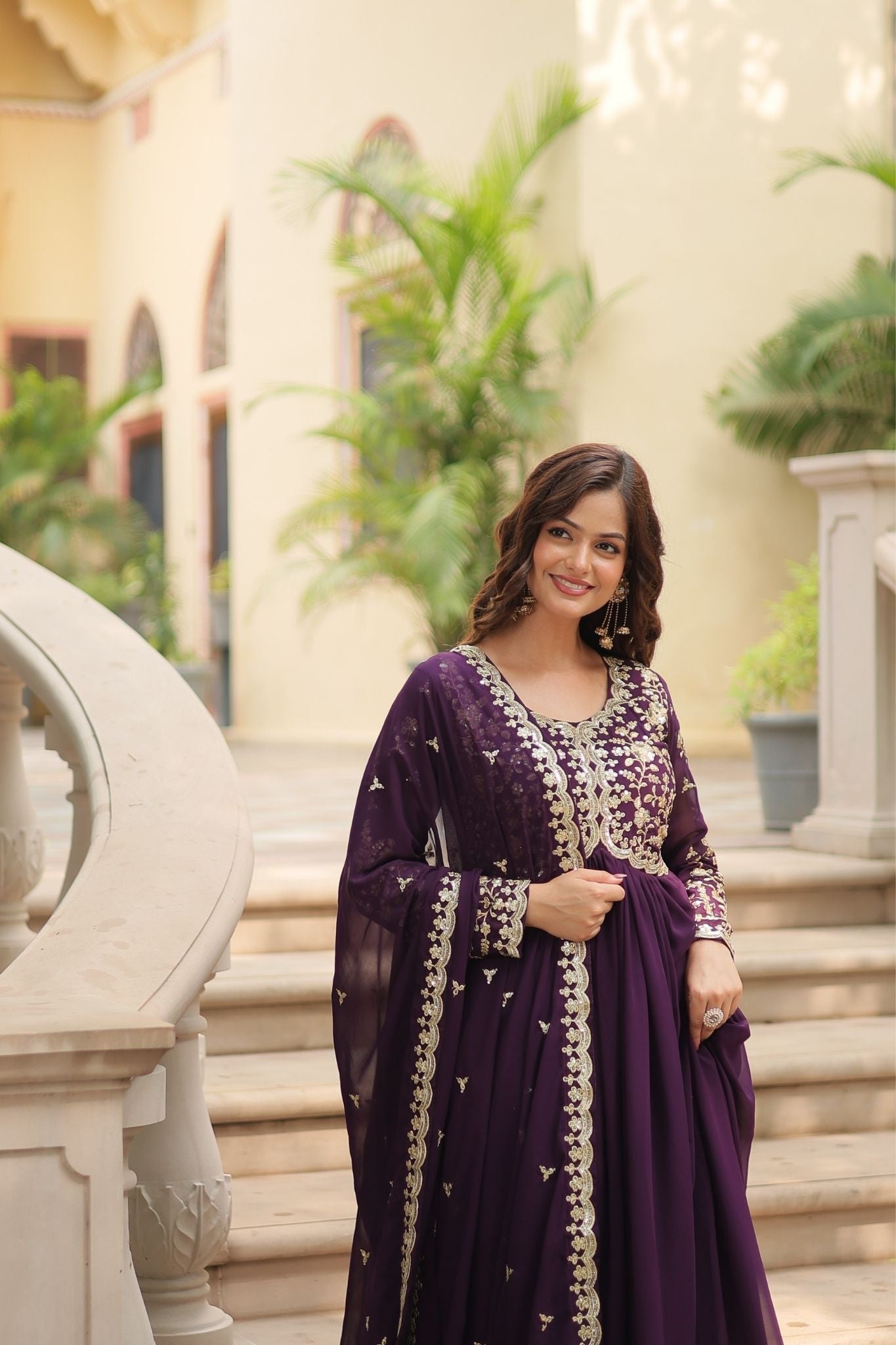 Sequins Multi Embroidered Work Anarkali Gown
