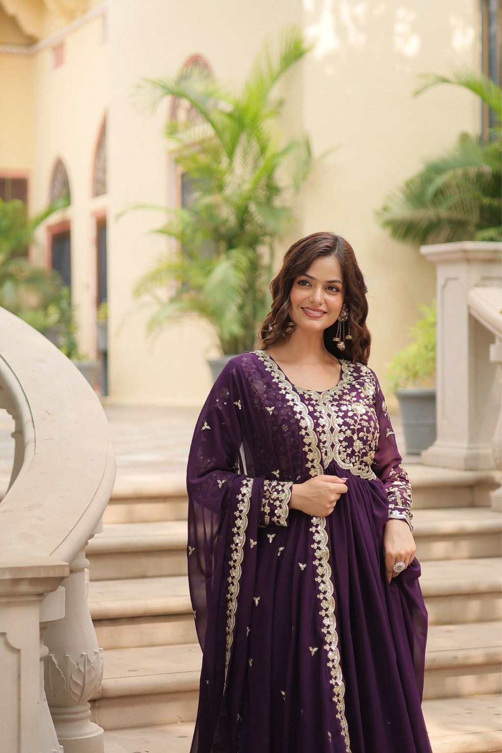 Sequins Multi Embroidered Work Anarkali Gown
