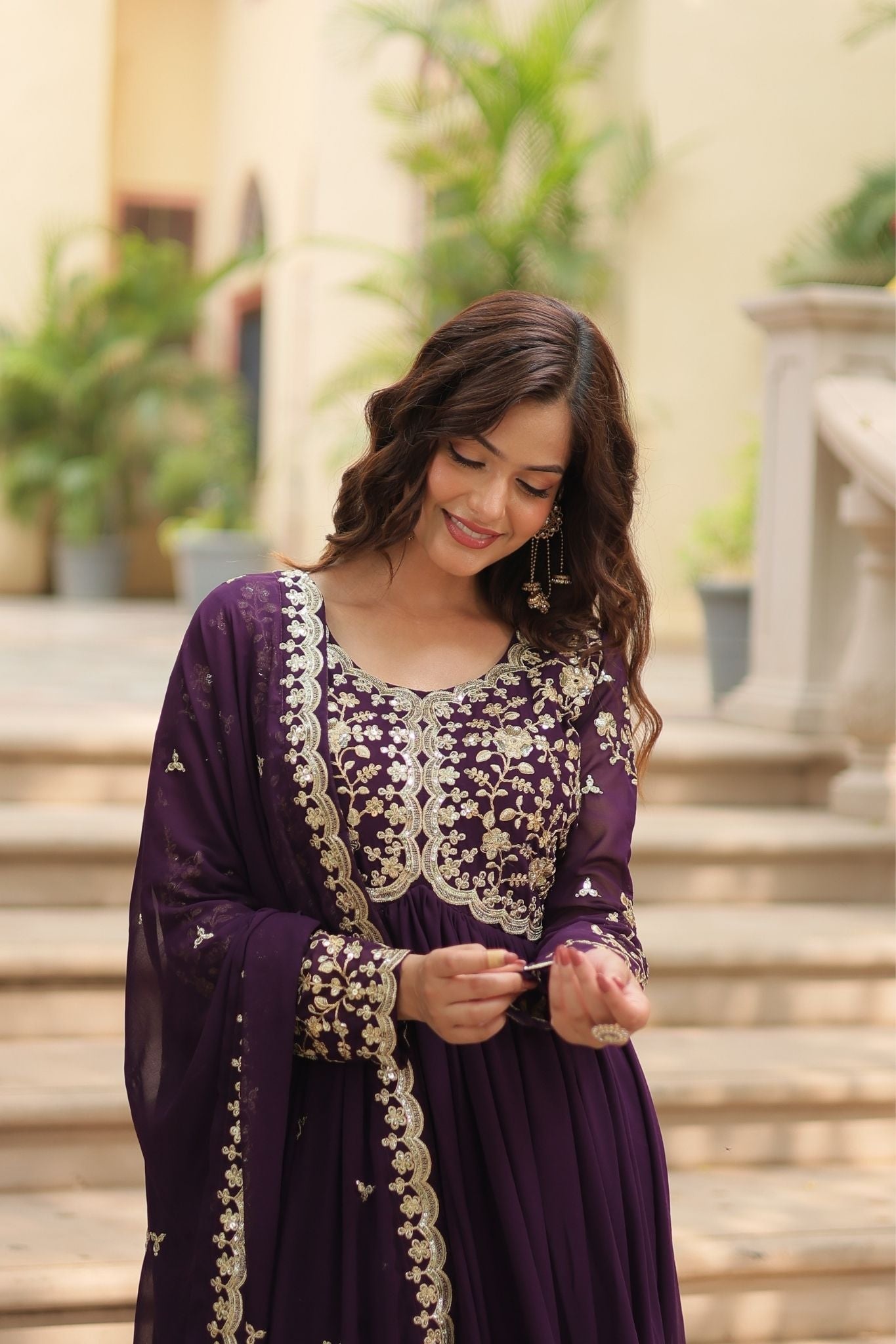 Sequins Multi Embroidered Work Anarkali Gown
