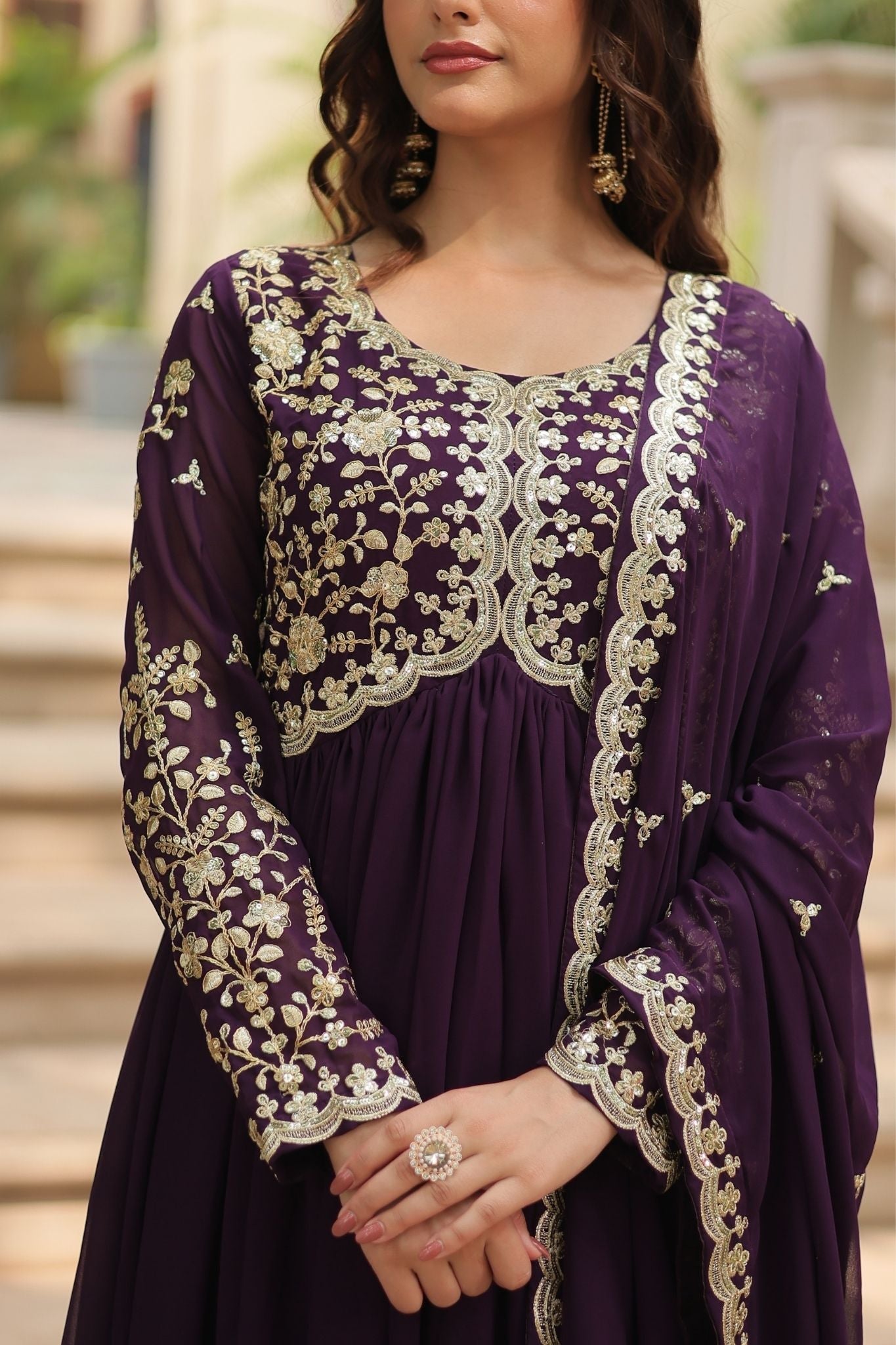 Sequins Multi Embroidered Work Anarkali Gown
