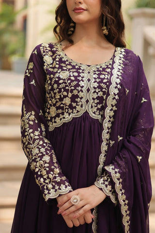 Sequins Multi Embroidered Work Anarkali Gown
