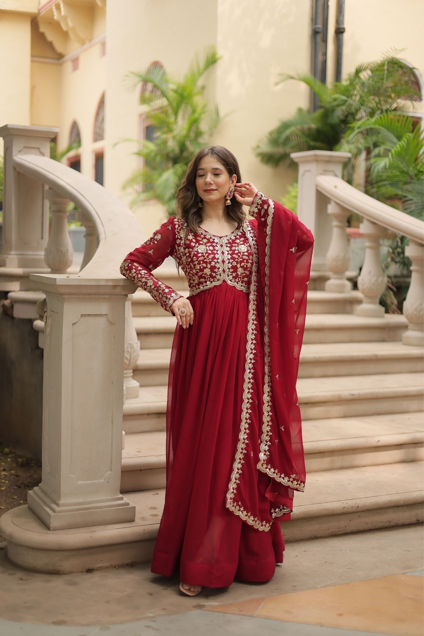 Sequins Multi Embroidered Work Anarkali Gown
