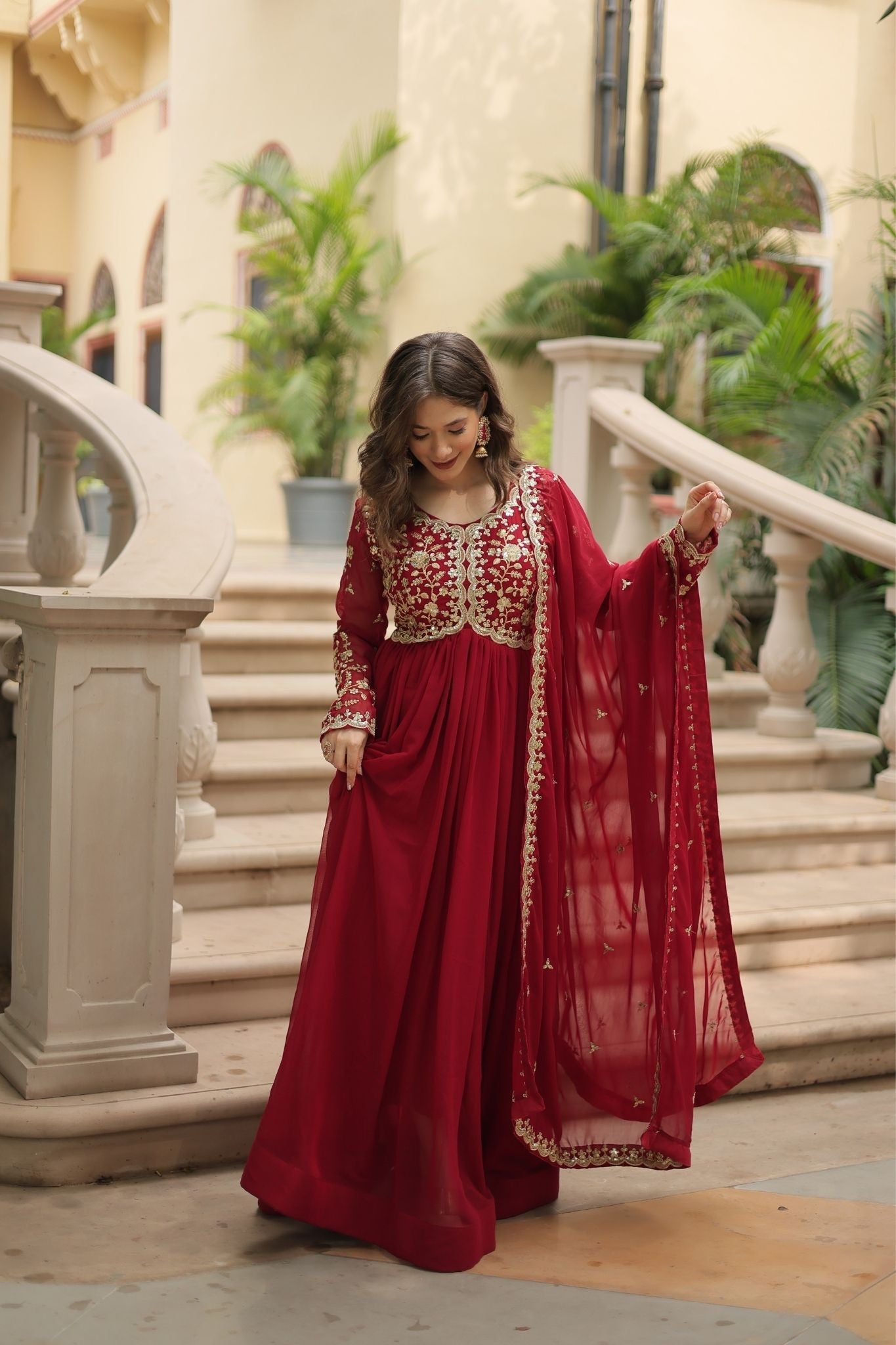 Sequins Multi Embroidered Work Anarkali Gown
