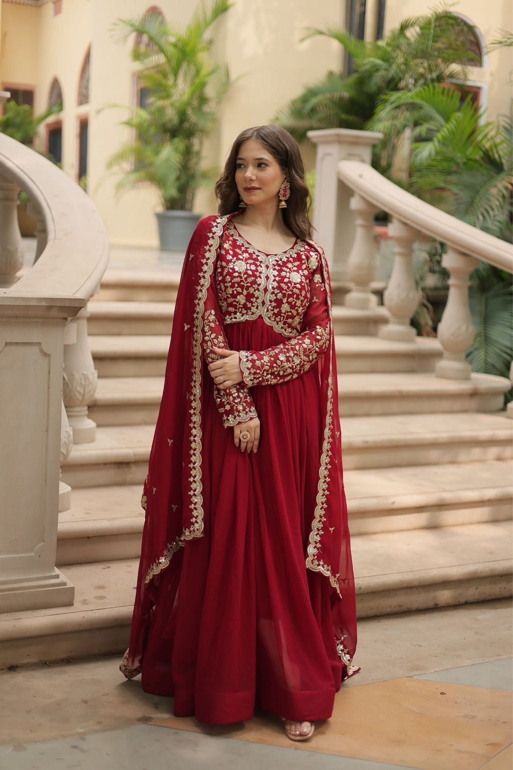 Sequins Multi Embroidered Work Anarkali Gown
