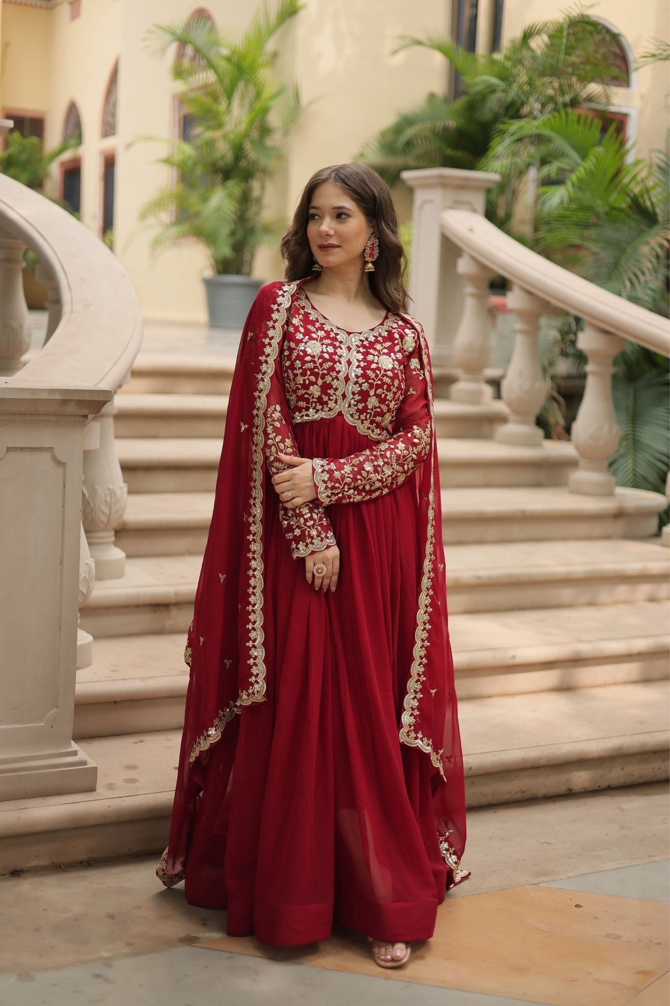 Sequins Multi Embroidered Work Anarkali Gown
