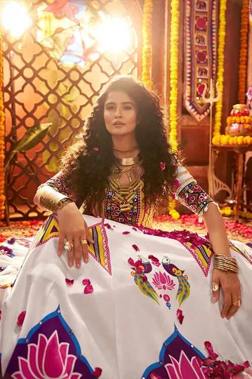 White Mirror Work Chaniya Choli Set for Navratri