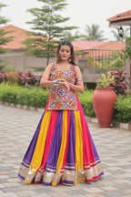 Royal Multicolor Cotton Gamathi Work Lehenga Choli For Dandiya Festival

